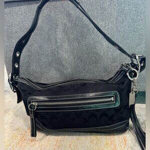 Coach East West Signature black leather and jacquard hobo purse G04U-9363